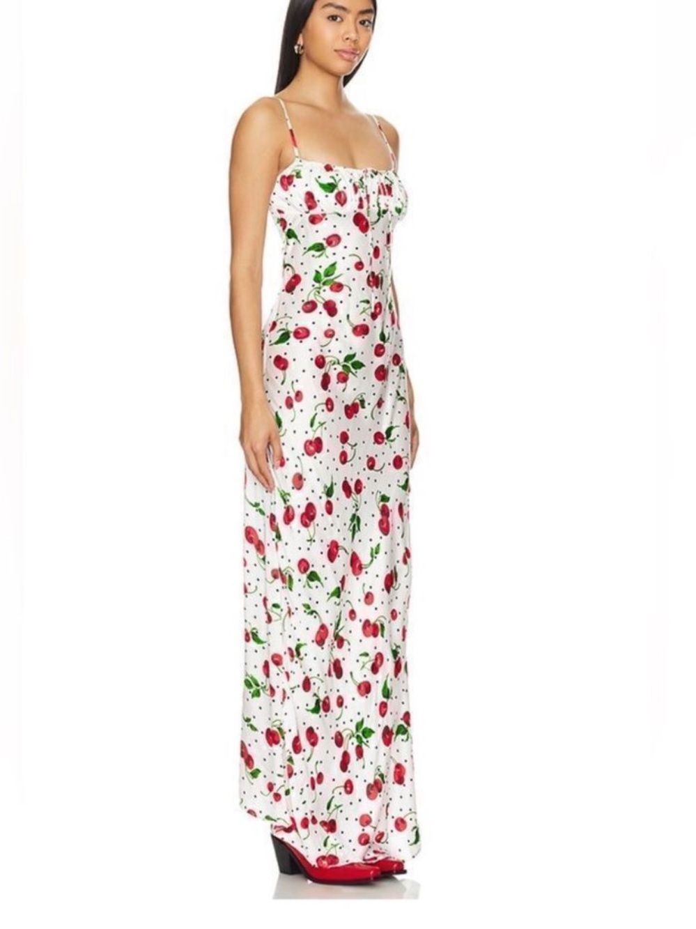 Leslie amon slip maxi dress in white cherry NWT - Picture 2 of 6